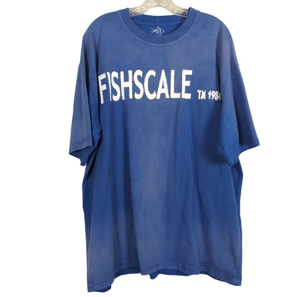 Fishscale Blue Graphic T-Shirt Men’s XL Streetwear Modern Fish Art Cotton Tee